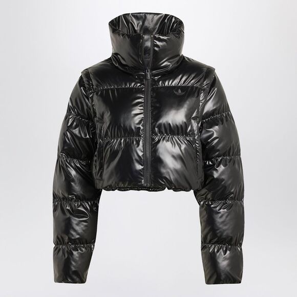 Adidas Originals Women's Shiny Black Convertible Cropped Puffer Jacket